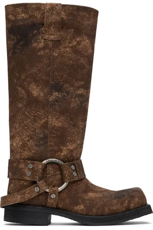 Acne Studios Bottes hautes brunes en denim à harnais