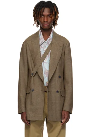 DRIES VAN NOTEN Veston brun à carreaux