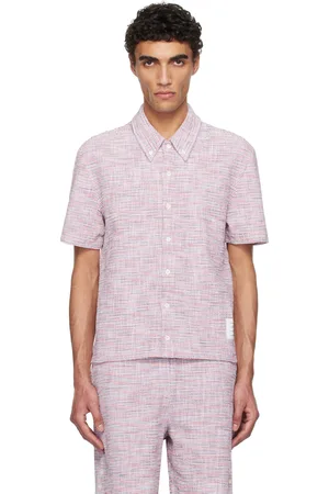 Thom Browne Chemise à manches courtes rouge et blanc en tweed de coton