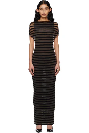 Jean Paul Gaultier Robe longue noire à rayures marinières