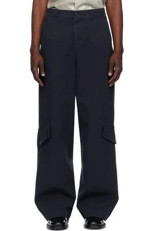 DRIES VAN NOTEN Pantalon cargo bleu marine en coton