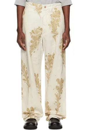 DRIES VAN NOTEN Pantalon blanc cassé à motif fleuri imprimé