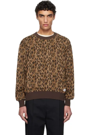 Wacko Maria Pull brun en tricot à motif léopard en jacquard