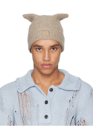 Acne Studios Bonnet carré beige à écusson à logo Face