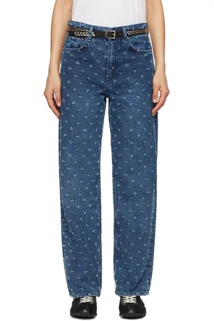 RAG&BONE Jean droit et décontracté Shea bleu à jambe écourtée et motif aiguilleté
