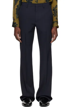 DRIES VAN NOTEN Pantalon bleu marine en laine