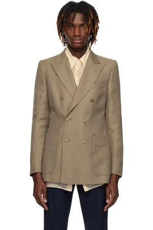 DRIES VAN NOTEN Veston brun clair à rayures