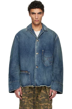 DOUBLET Blouson bleu en denim à effet usé