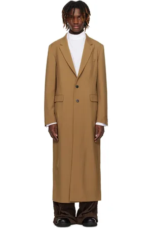 DRIES VAN NOTEN Manteau brun clair en laine et mohair