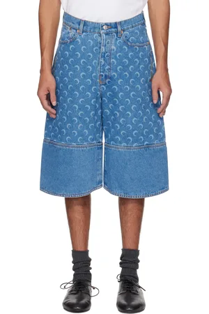 Marine Serre Short bleu en denim à motif à logos imprimé au laser