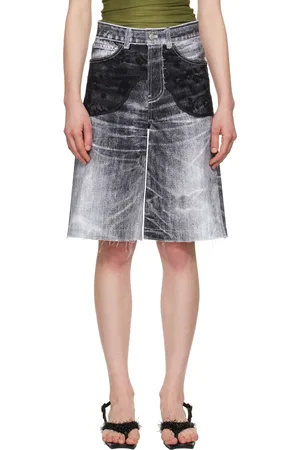 Andersson Bell Short noir en denim à panneaux en dentelle