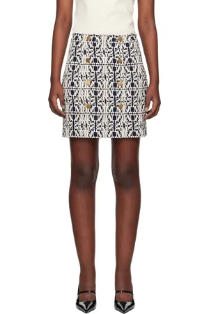 Max Mara Minijupe Riber blanc et bleu marine