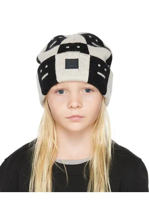Acne Studios Enfant | Bonnet noir et beige à motif graphique en tricot jacquard