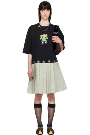 Chopova Lowena Robe midi de style kilt Saltos noir et vert