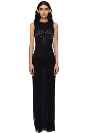 Jean Paul Gaultier Robe longue noire à appliqués en spirale en relief