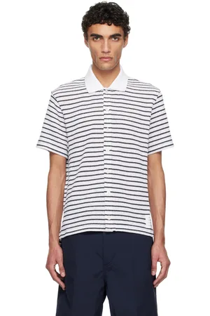 Thom Browne Chemise à manches courtes blanc et bleu marine à boutons