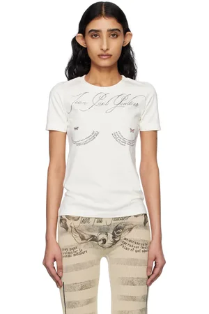 Jean Paul Gaultier T-shirt blanc cassé à imprimé de poème de style tatouage