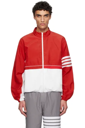 Thom Browne Blouson coupe-vent contrasté rouge et blanc en tissu antidéchirures à quatre rayures