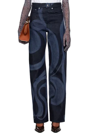 DRIES VAN NOTEN Jean indigo à motif graphique brodé