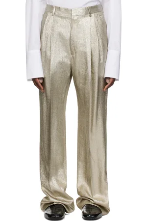 DRIES VAN NOTEN Pantalon droit argenté en viscose