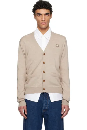 Maison Kitsuné Cardigan beige à coupe classique et à écusson à logo de renard