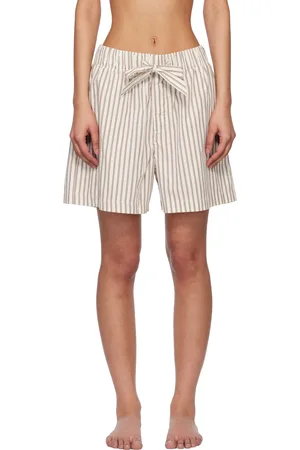 Tekla Short de pyjama blanc cassé et brun en popeline