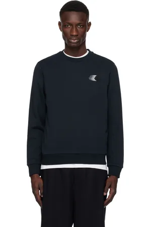 Moncler Pull molletonné bleu marine en coton à logo à effet délavé