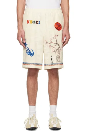 KHOKI Short blanc cassé à broderie sashiko
