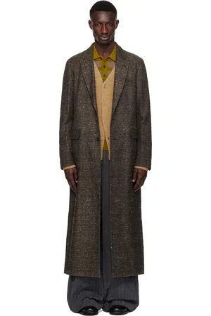 DRIES VAN NOTEN Manteau brun en coton et soie