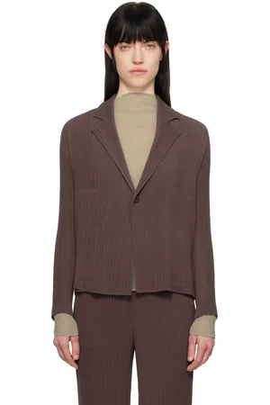Issey Miyake Veston February brun à plissures Hatching