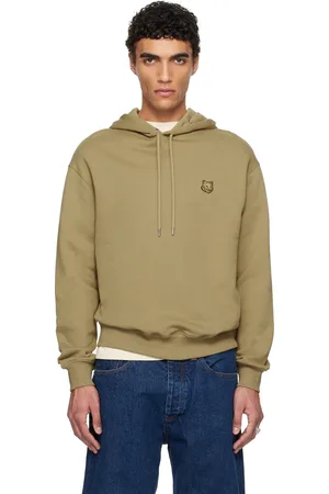 Maison Kitsuné Pull à capuche décontracté kaki à écusson à logo de renard