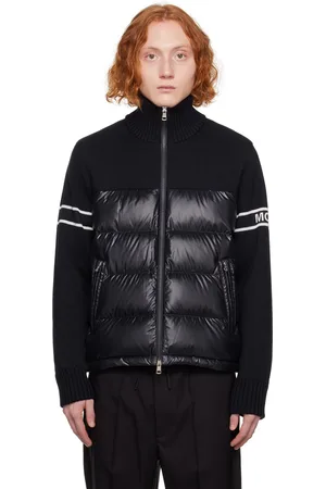 Moncler Cardigan bleu marine rembourré en duvet à panneaux