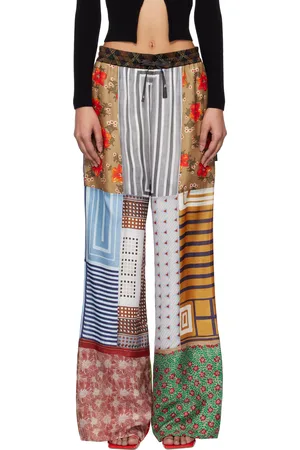 Marine Serre Pantalon multicolore en foulards de soie suprarecyclés à cordon coulissant