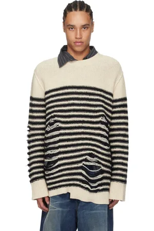 Acne Studios Pull blanc cassé et noir en tricot à rayures