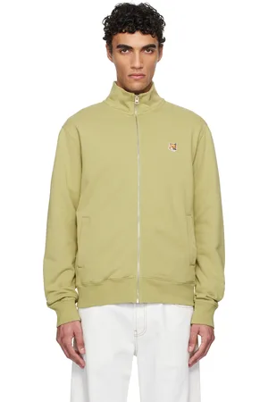 Maison Kitsuné Pull molletonné vert à écusson à logo de renard et à glissière