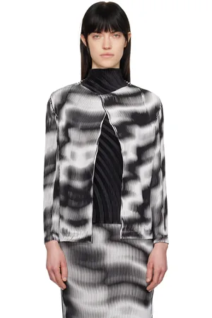 Issey Miyake Cardigan blanc et noir à plissures Sway
