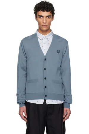 Maison Kitsuné Cardigan bleu à coupe classique et à écusson à logo de renard