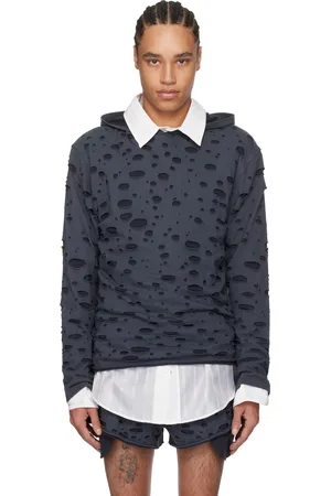 Acne Studios Pull à capuche étagé noir en tricot