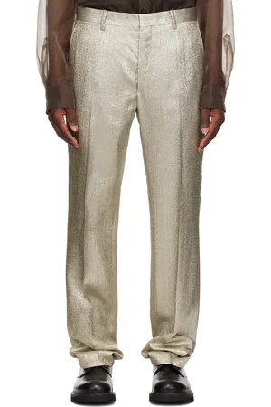 DRIES VAN NOTEN Pantalon argenté en viscose et nylon lamés