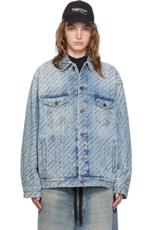 Balenciaga Blouson bleu en denim à motif à logos imprimé