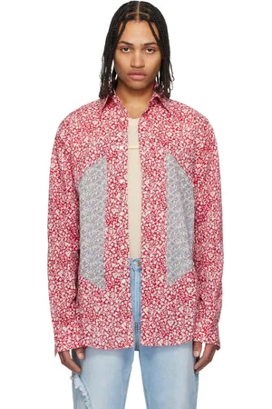 Edward Cuming Chemise rouge en coton à panneaux et à motif fleuri
