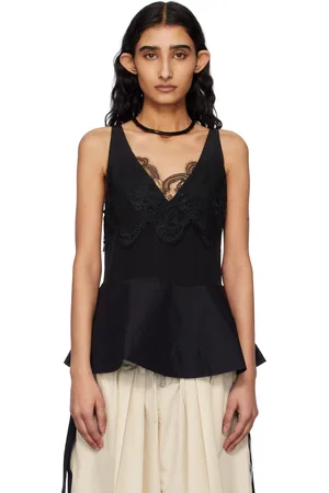 3.1 Phillip Lim Débardeur noir à ourlet à basque et à garniture en dentelle