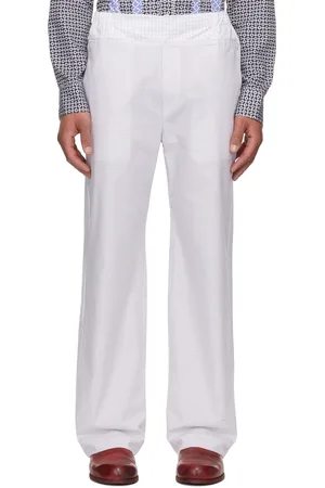 Edward Cuming Pantalon blanc à patchwork à taille partiellement élastique