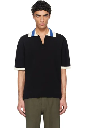 COMMAS Polo noir à col crocheté à la main