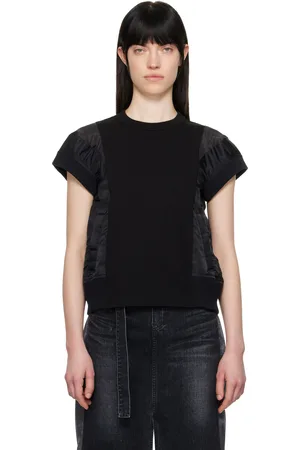 SACAI T-shirt noir en sergé de nylon et en jersey de coton