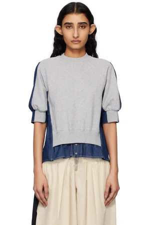3.1 Phillip Lim Pull molletonné gris et bleu marine en jersey bouclette et en denim