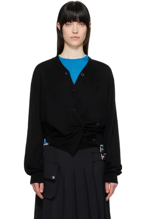 OPEN YY Cardigan noir à patte de boutonnage torsadée