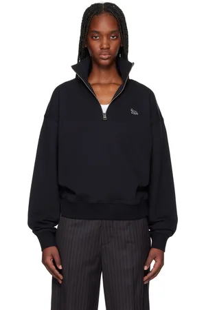 Maison Kitsuné Pull molletonné noir à demi-glissière et à écusson à logo de renard