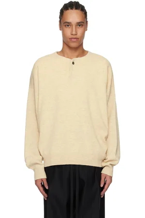 FEAR OF GOD Henley beige en tricot à mailles fines