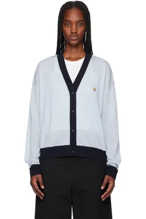 Maison Kitsuné Cardigan décontracté bleu à écusson à logo de renard